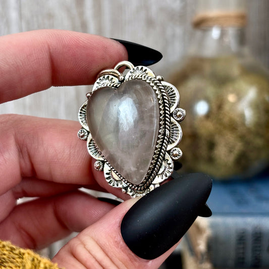 Rose Quartz Crystal Heart Necklace in Sterling Silver  -Designed by FOXLARK Collection