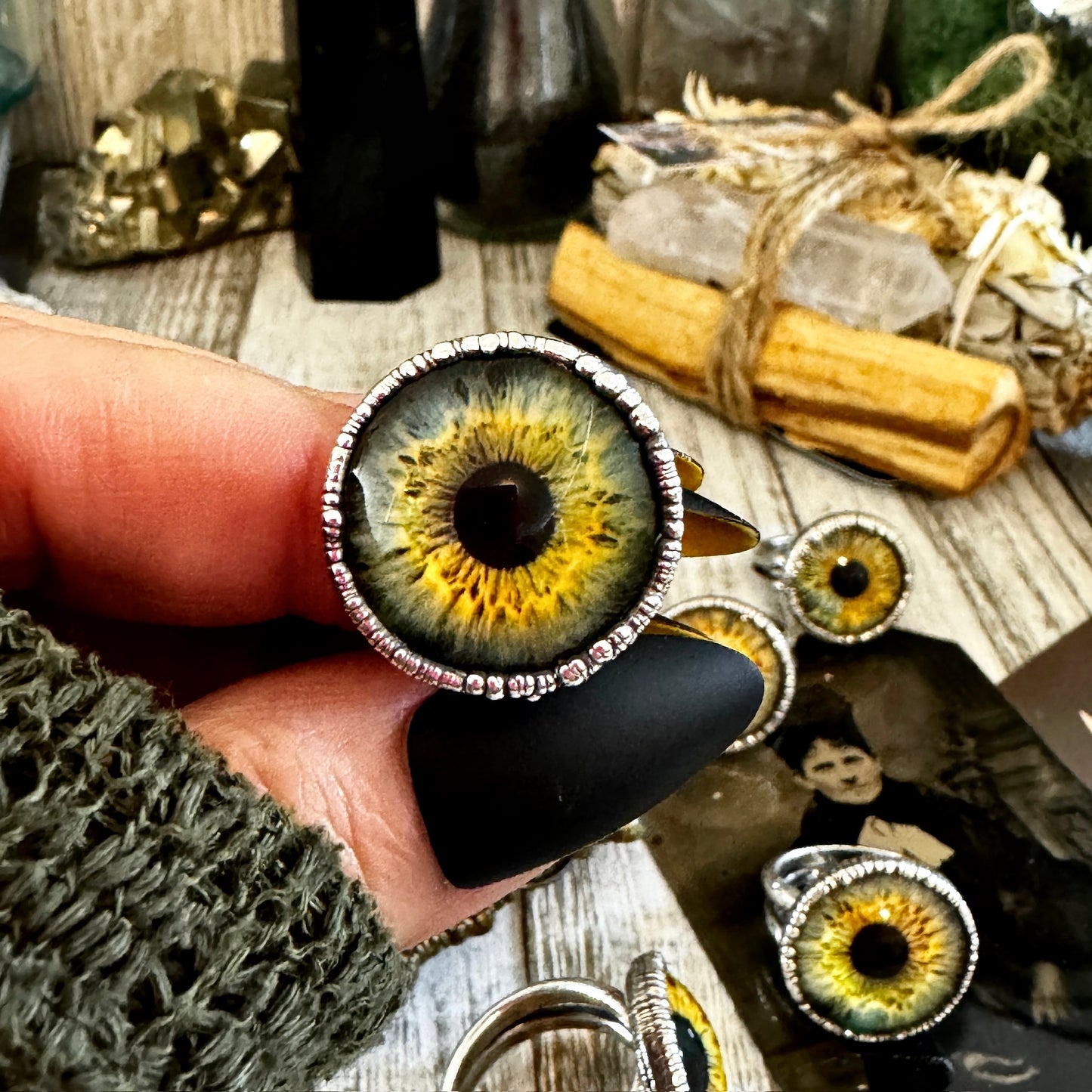 Glass Eye Ring Silver Size 6 7 8 9 10 11 / Foxlark Collection