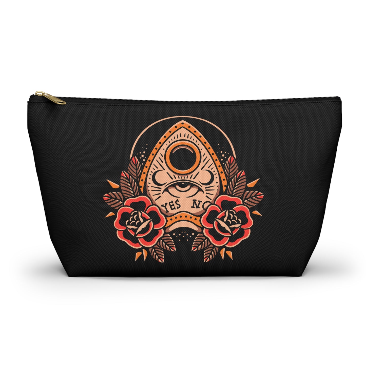 Planchette Accessory Pouch with T-bottom / Black Makeup Bag Vintage Traditional Tattoo / Punk Rock Bag - Foxlark Crystal Jewelry