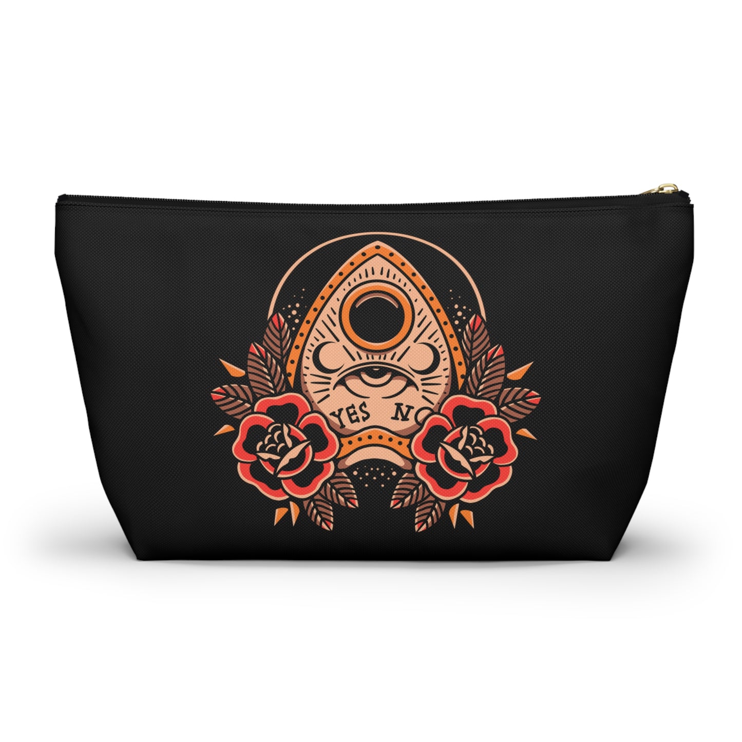 Planchette Accessory Pouch with T-bottom / Black Makeup Bag Vintage Traditional Tattoo / Punk Rock Bag - Foxlark Crystal Jewelry