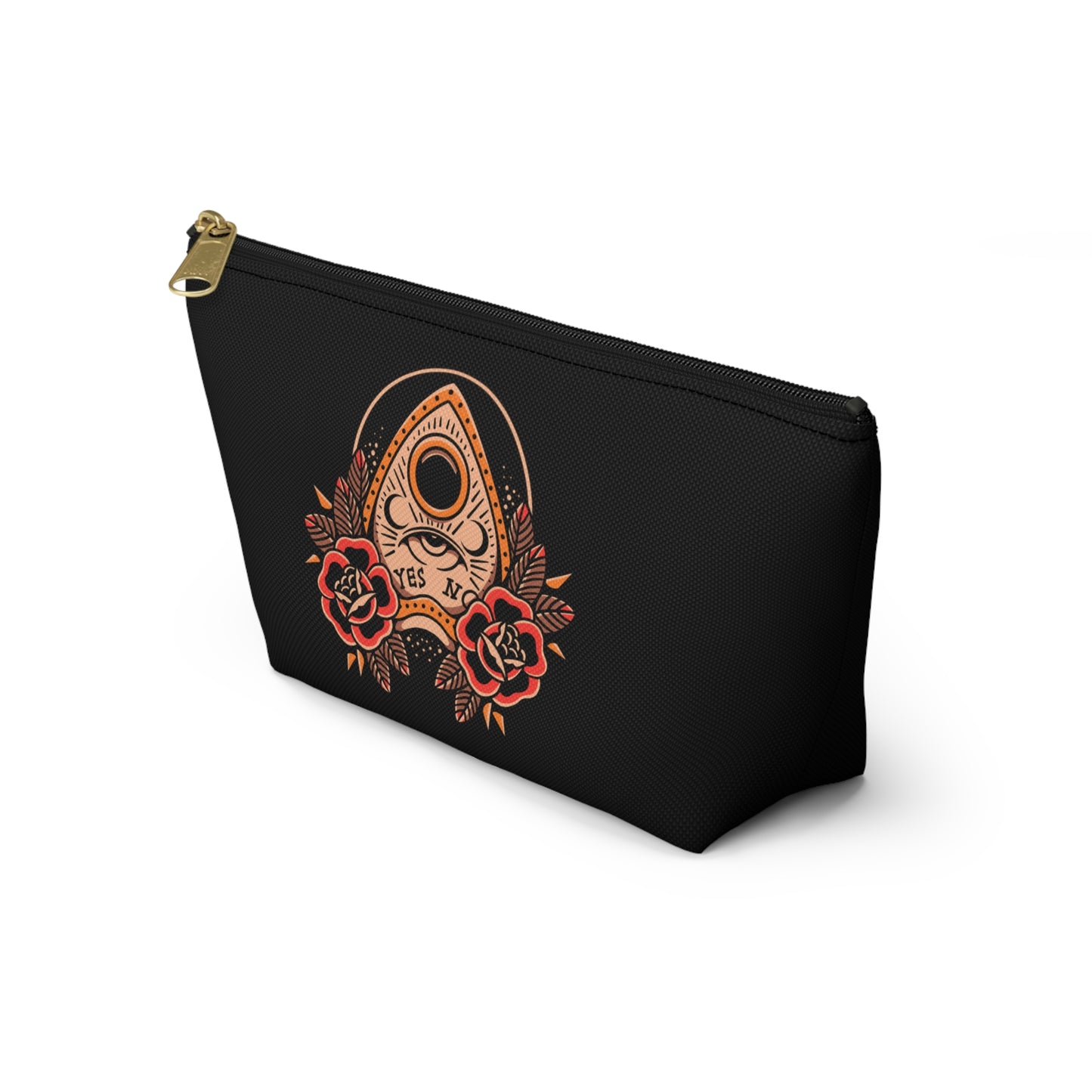 Planchette Accessory Pouch with T-bottom / Black Makeup Bag Vintage Traditional Tattoo / Punk Rock Bag - Foxlark Crystal Jewelry