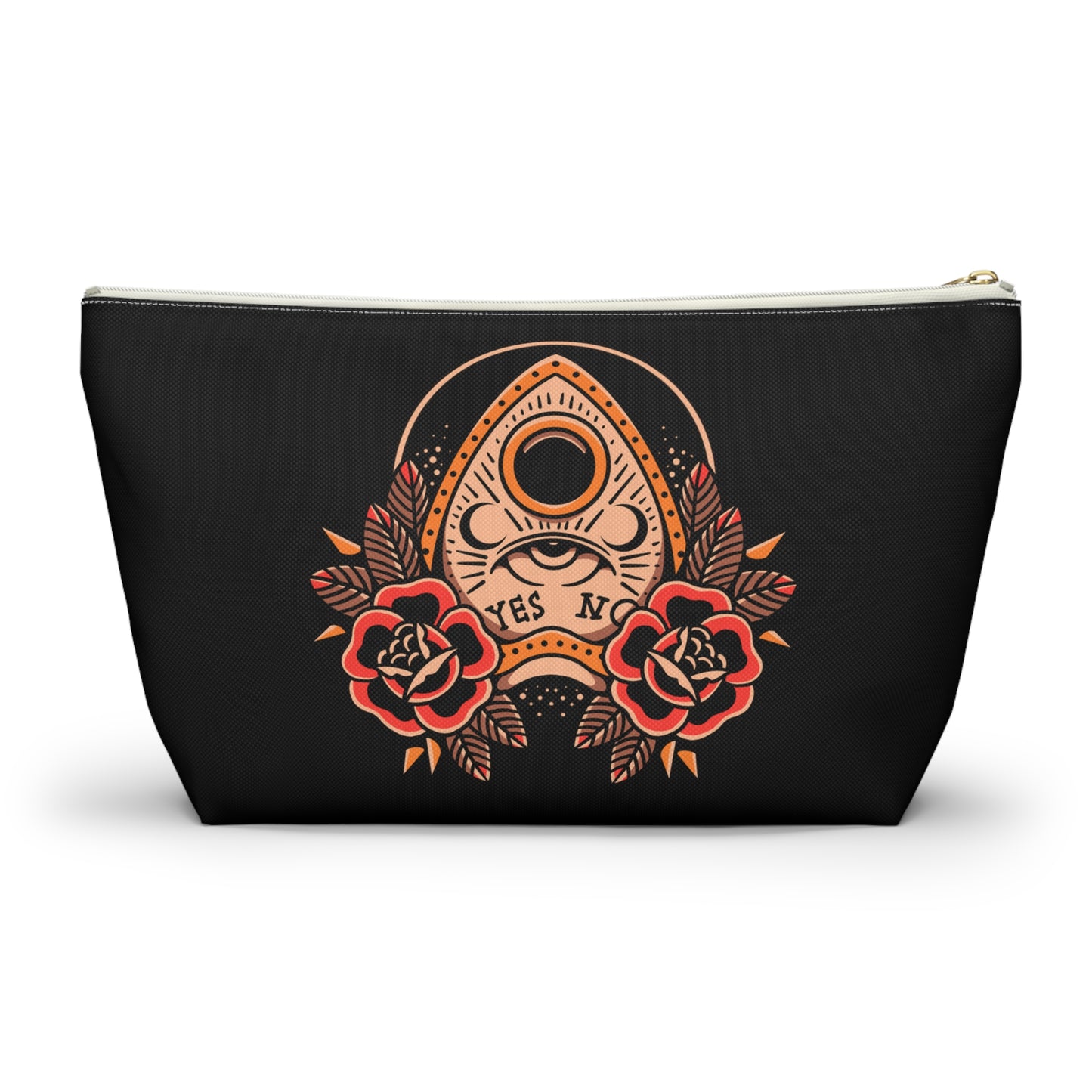 Planchette Accessory Pouch with T-bottom / Black Makeup Bag Vintage Traditional Tattoo / Punk Rock Bag - Foxlark Crystal Jewelry