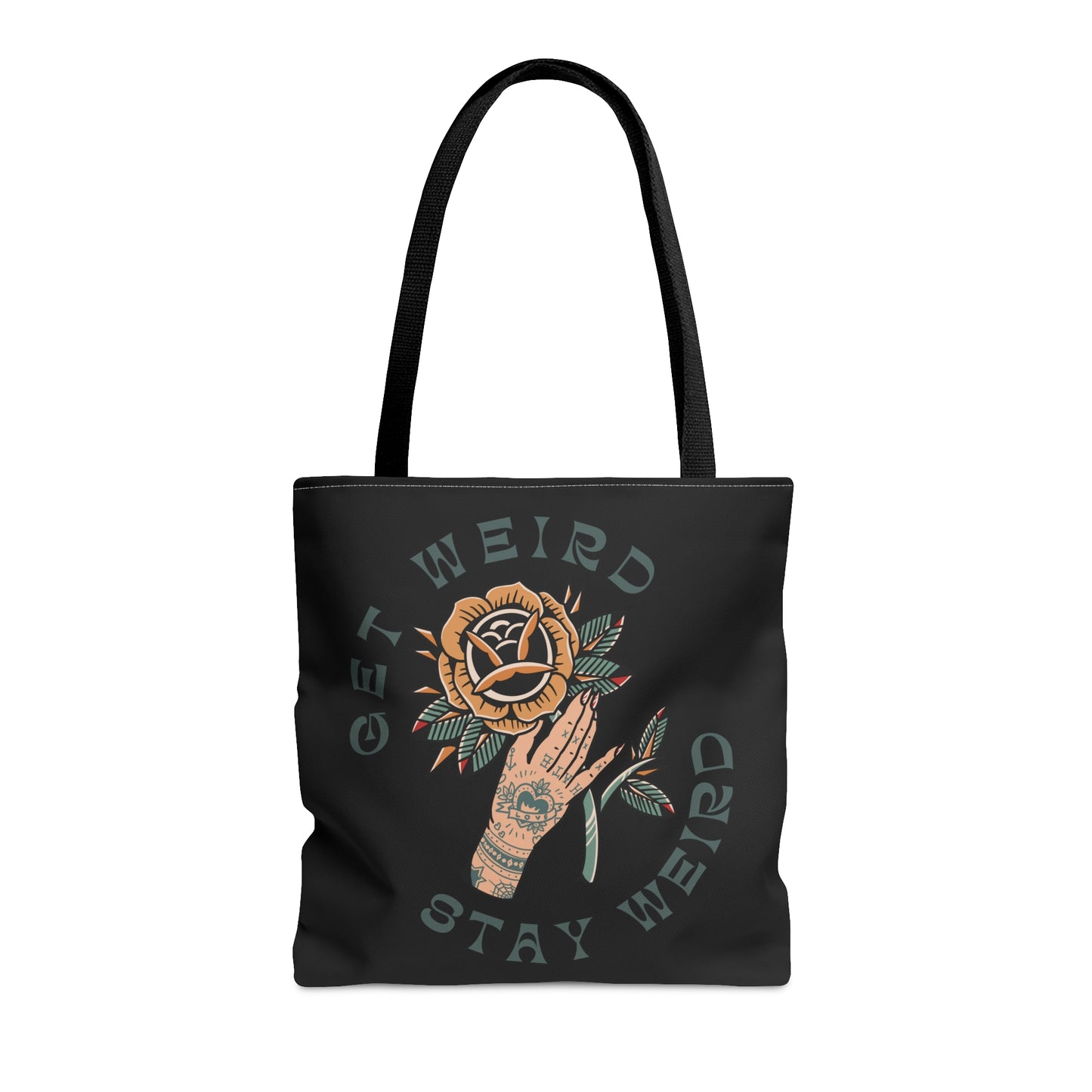 Get Weird Stay Weird Tattoo Tote Bag in Black / Vintage American Old School Traditional Tattoo Flash / Punk Rock Beach Shopping - Foxlark Crystal Jewelry