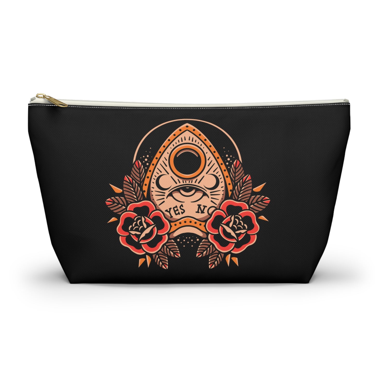 Planchette Accessory Pouch with T-bottom / Black Makeup Bag Vintage Traditional Tattoo / Punk Rock Bag - Foxlark Crystal Jewelry