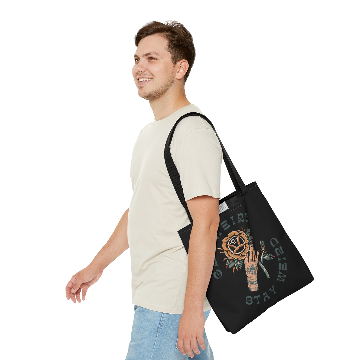 Get Weird Stay Weird Tattoo Tote Bag in Black / Vintage American Old School Traditional Tattoo Flash / Punk Rock Beach Shopping - Foxlark Crystal Jewelry