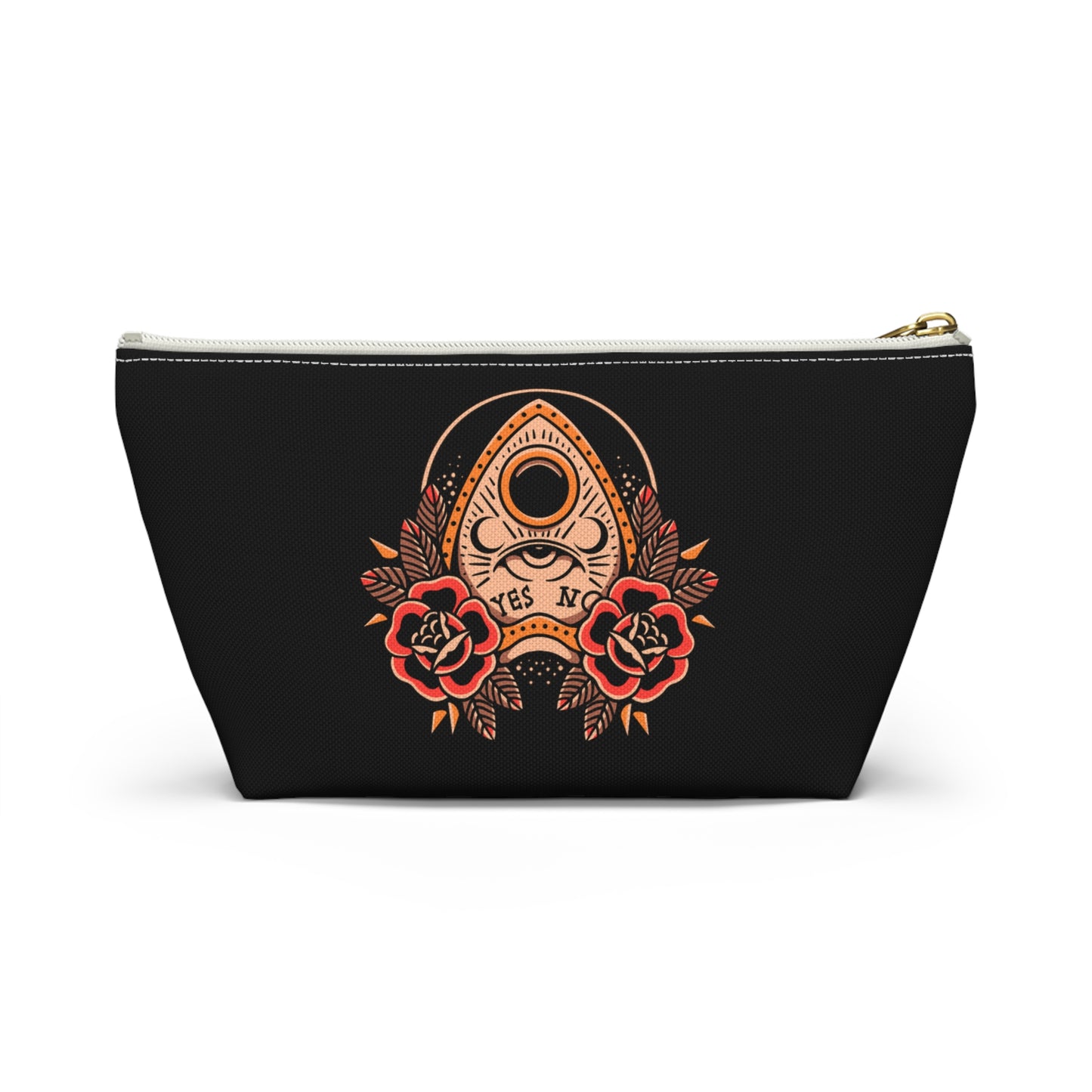 Planchette Accessory Pouch with T-bottom / Black Makeup Bag Vintage Traditional Tattoo / Punk Rock Bag - Foxlark Crystal Jewelry