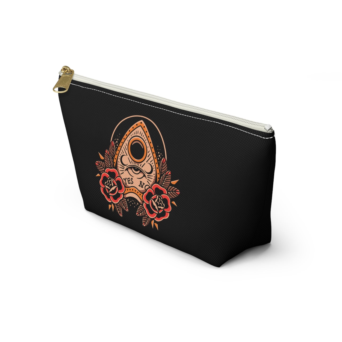 Planchette Accessory Pouch with T-bottom / Black Makeup Bag Vintage Traditional Tattoo / Punk Rock Bag - Foxlark Crystal Jewelry