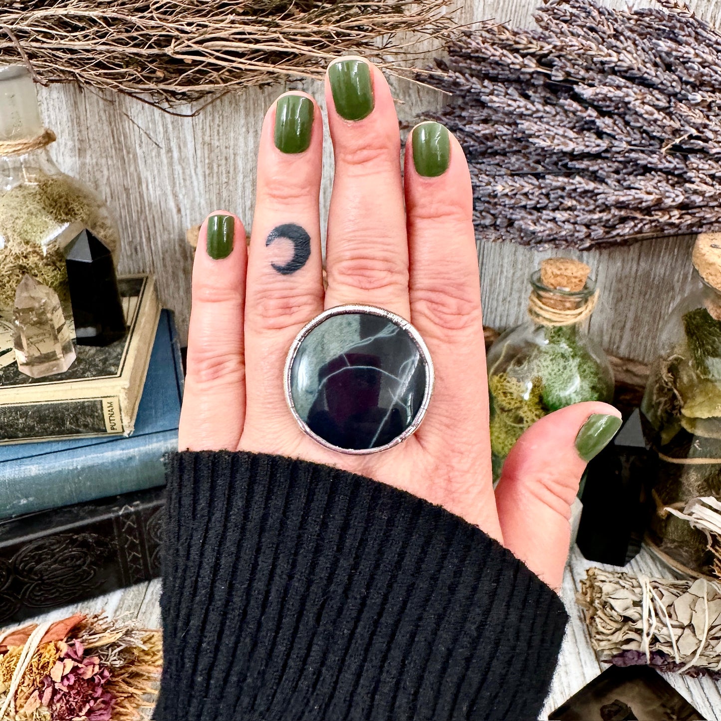 Spiderweb Obsidian Crystal Ring Fine Silver Size 9 / Foxlark Collection - One of a Kind