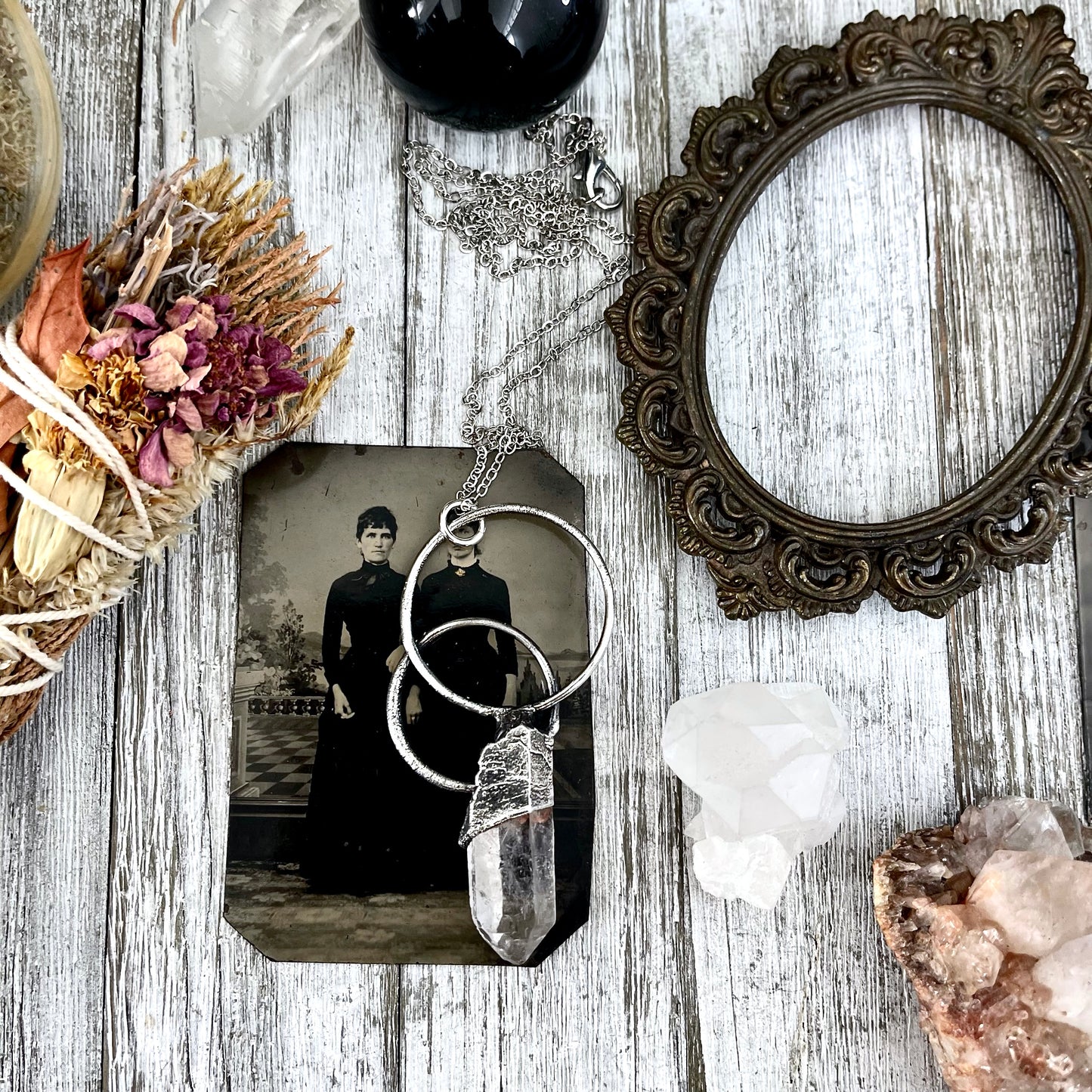 Big Clear Quartz Crystal Necklace in Fine Silver / Foxlark Collection - One of a Kind