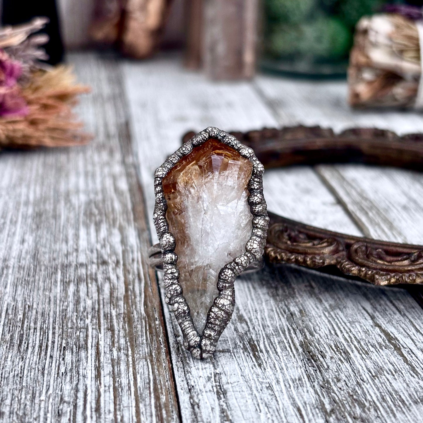 Raw Citrine Crystal Point Ring Set in Fine Silver Size 11 / Foxlark Collection - One of a Kind