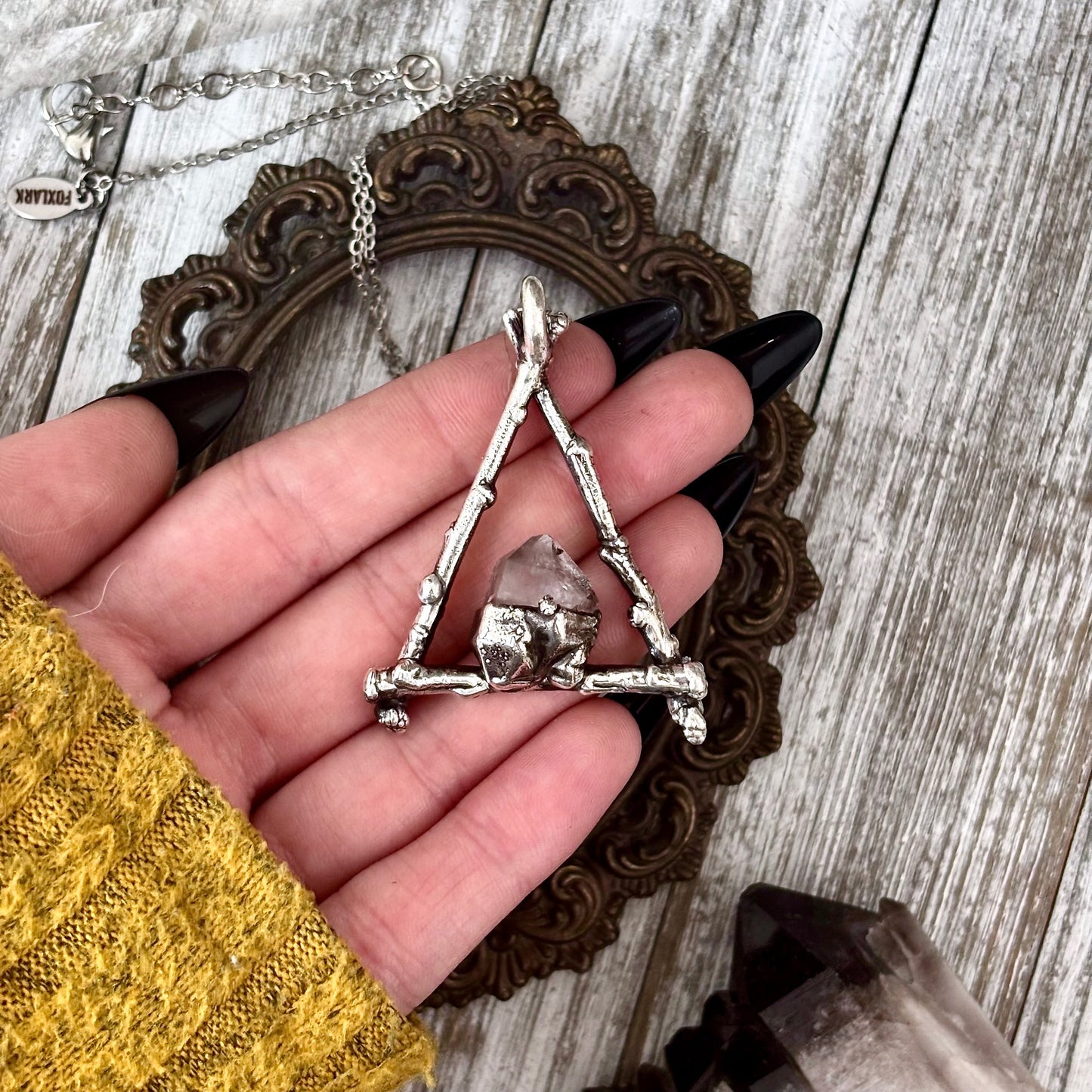 Raw Herkimer Crystal Necklace in Silver / Sticks & Stones Collection