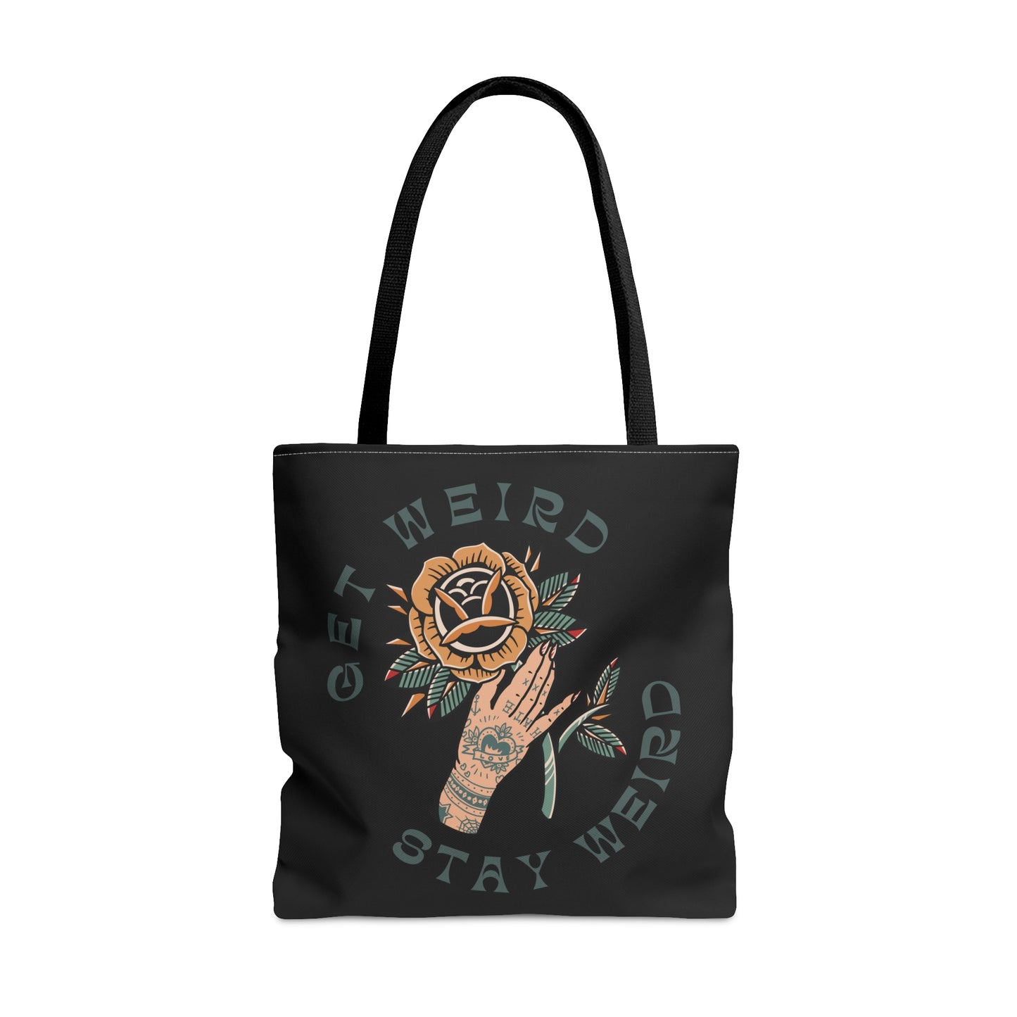 Get Weird Stay Weird Tattoo Tote Bag in Black / Vintage American Old School Traditional Tattoo Flash / Punk Rock Beach Shopping - Foxlark Crystal Jewelry