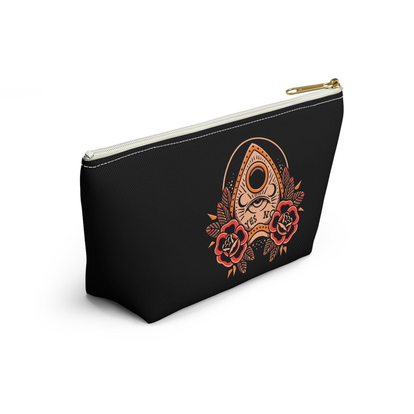 Planchette Accessory Pouch with T-bottom / Black Makeup Bag Vintage Traditional Tattoo / Punk Rock Bag - Foxlark Crystal Jewelry