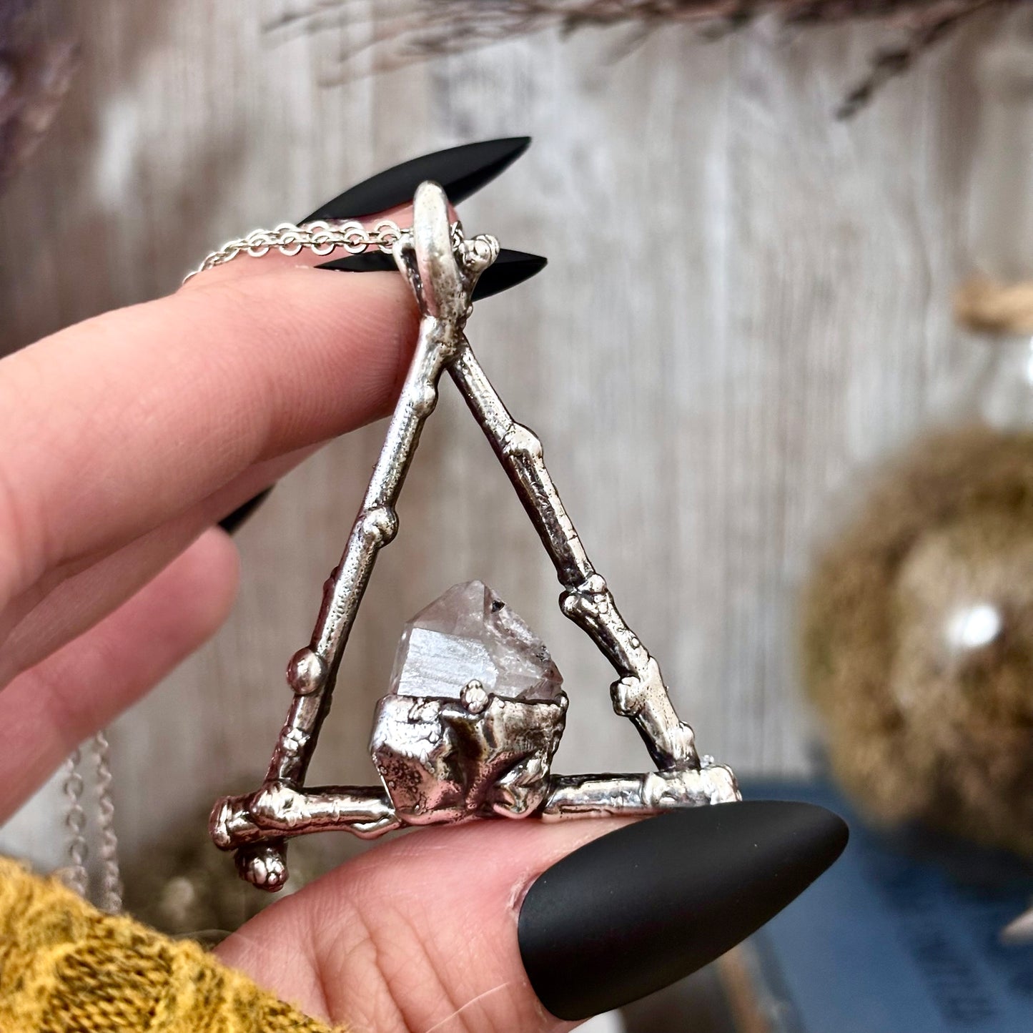Raw Herkimer Crystal Necklace in Silver / Sticks & Stones Collection