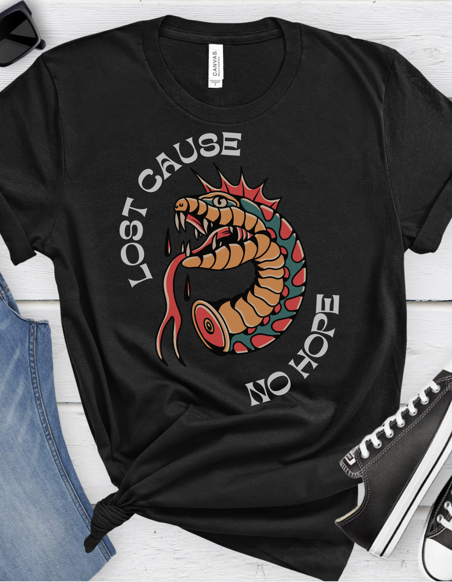 Lost Cause No Hope Tattoo T-shirt / Traditional Tattoo Tee Shirt / Punk Rock Clothing Tshirt Rockabilly Psychobilly Freak Goth - Foxlark Crystal Jewelry