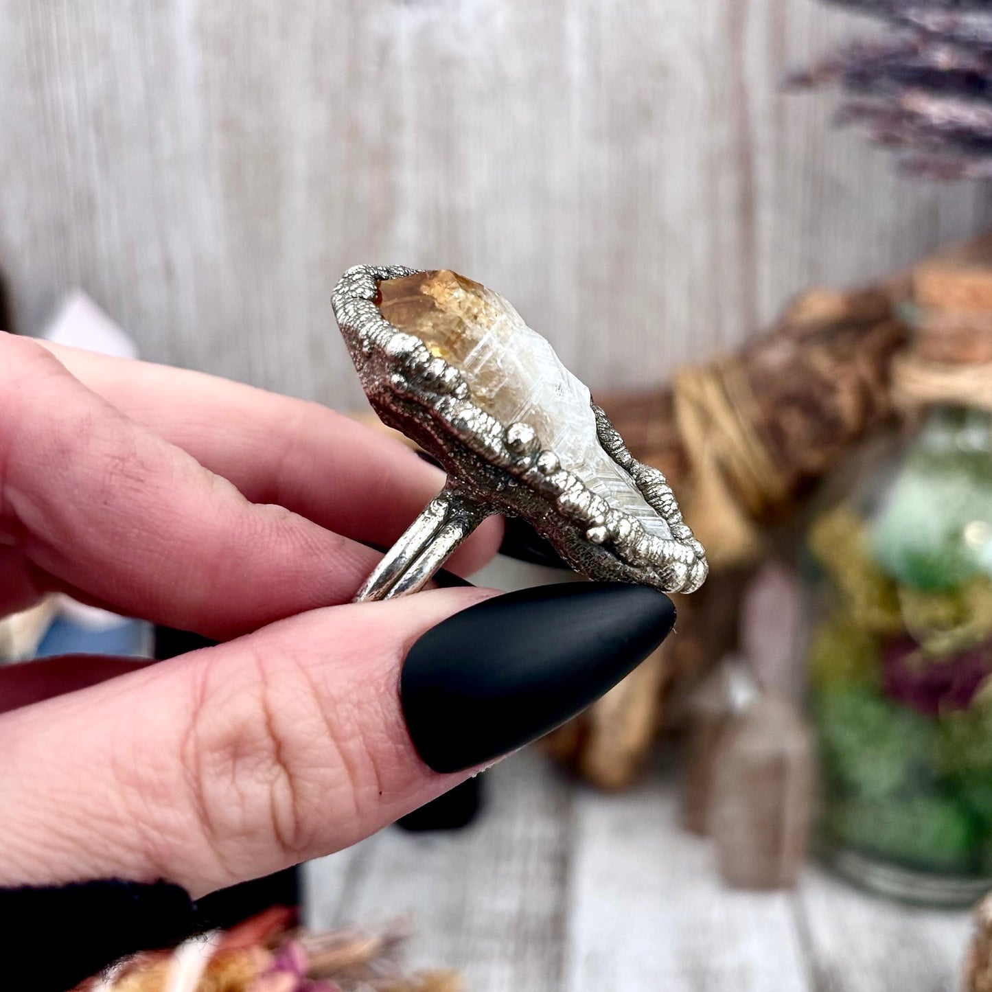 Raw Citrine Crystal Point Ring Set in Fine Silver Size 11 / Foxlark Collection - One of a Kind