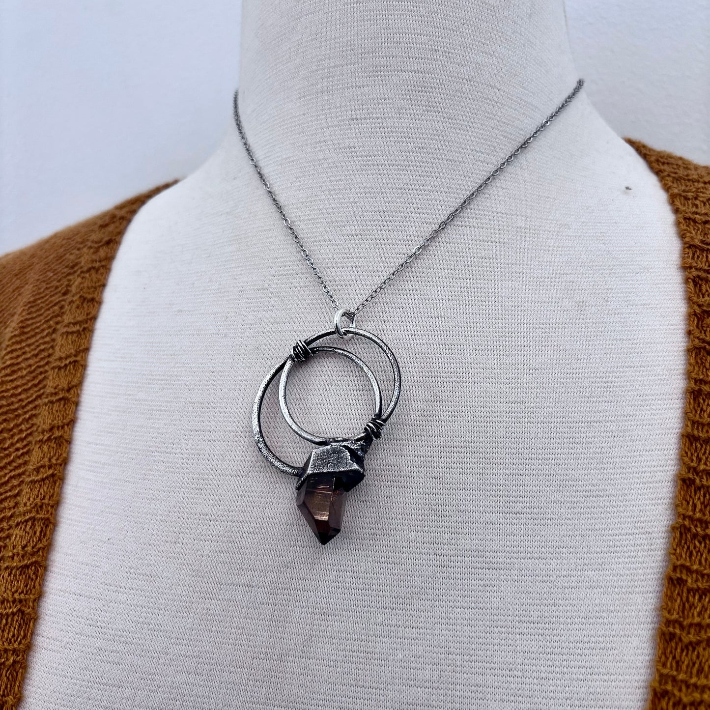Raw Smoky Quartz Crystal Necklace in Fine Silver / Foxlark Collection - One of a Kind