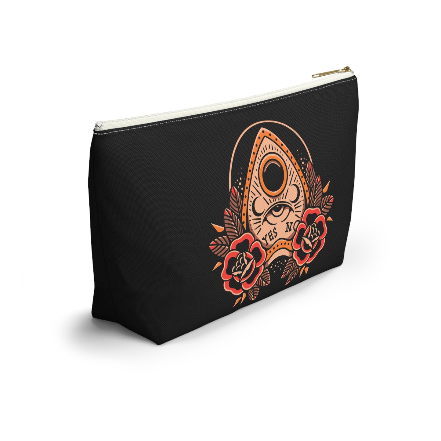 Planchette Accessory Pouch with T-bottom / Black Makeup Bag Vintage Traditional Tattoo / Punk Rock Bag - Foxlark Crystal Jewelry