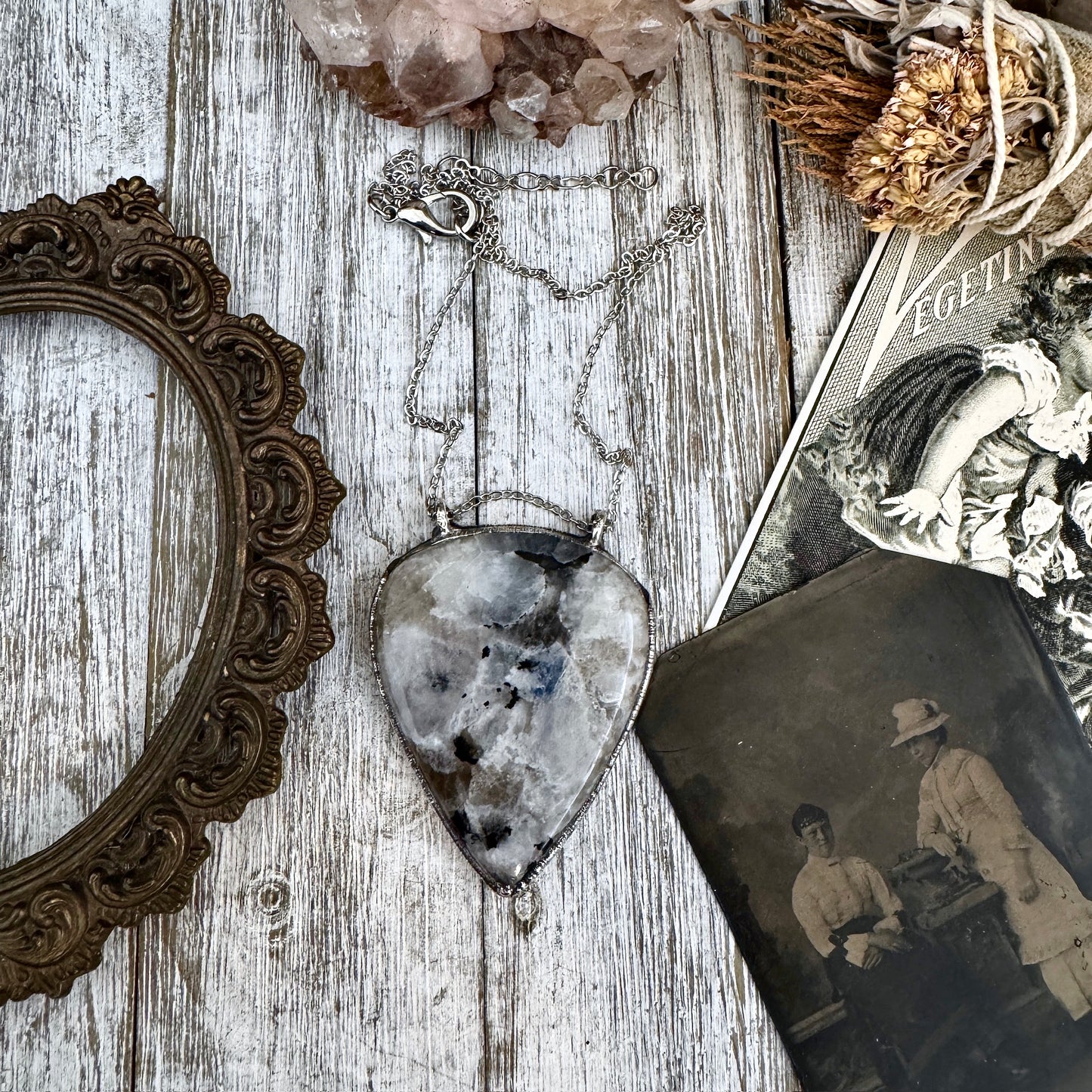 Big Rainbow Moonstone Necklace in Fine Silver / Foxlark Collection - One of a Kind