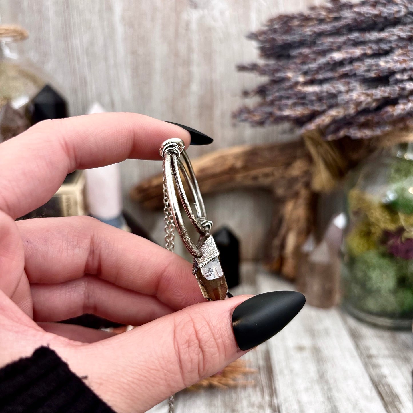 Raw Smoky Quartz Crystal Necklace in Fine Silver / Foxlark Collection - One of a Kind