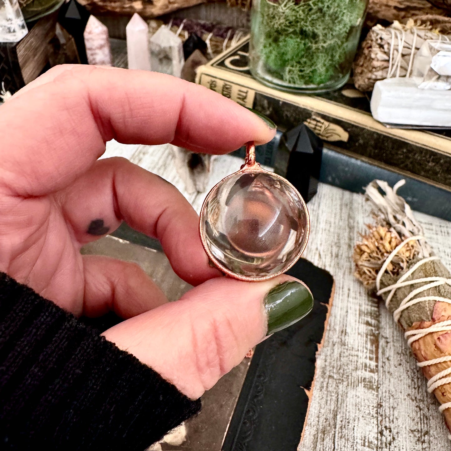 Clear Quartz Crystal Ball Necklace in Copper / Foxlark Collection