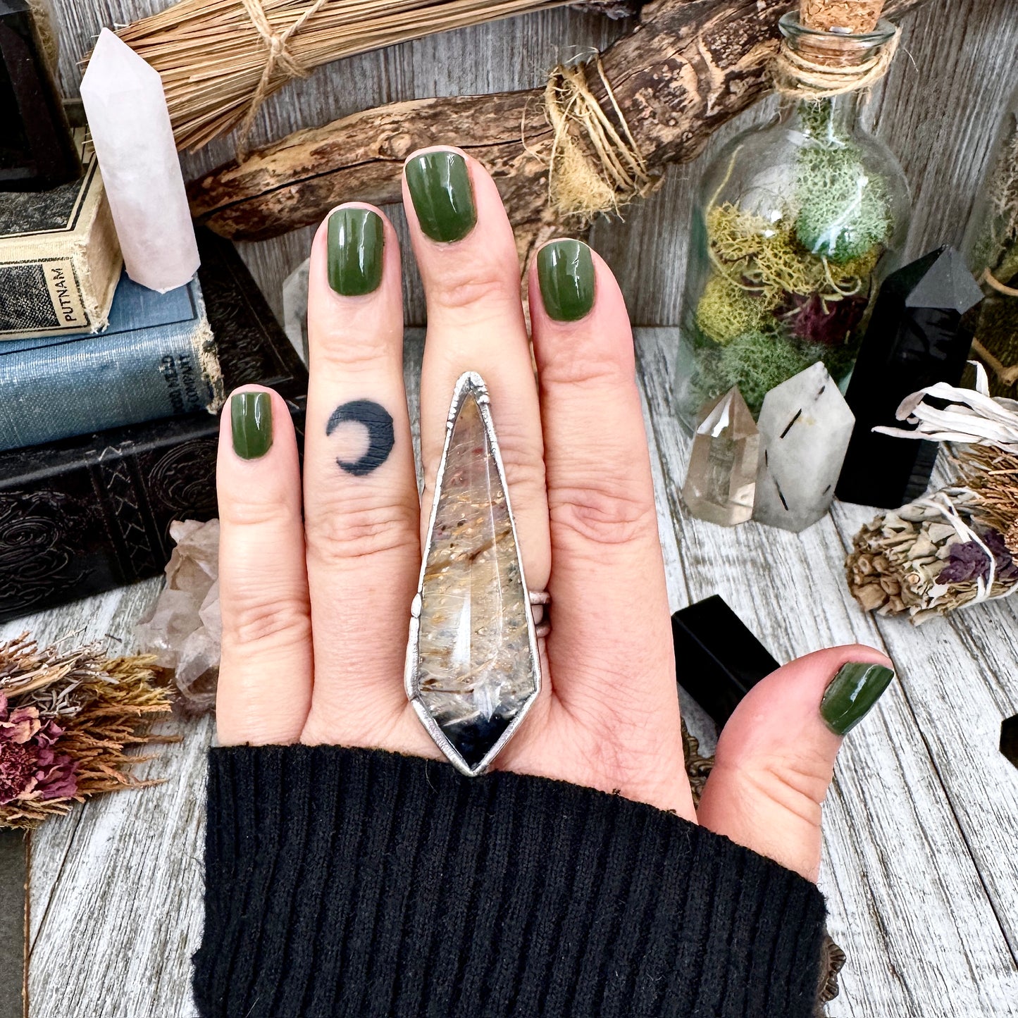 Fossilized Palm Root Ring Size 8 / Foxlark Crystal Jewelry Collection