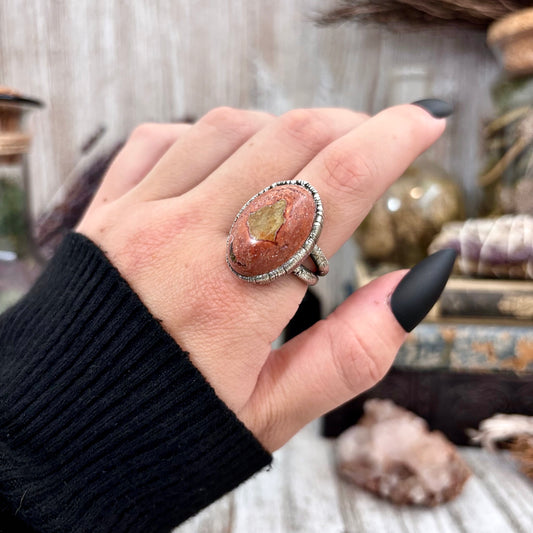 Fire Opal Crystal Ring Set in Fine Silver Size 7.5 / Foxlark Collection - One of a Kind