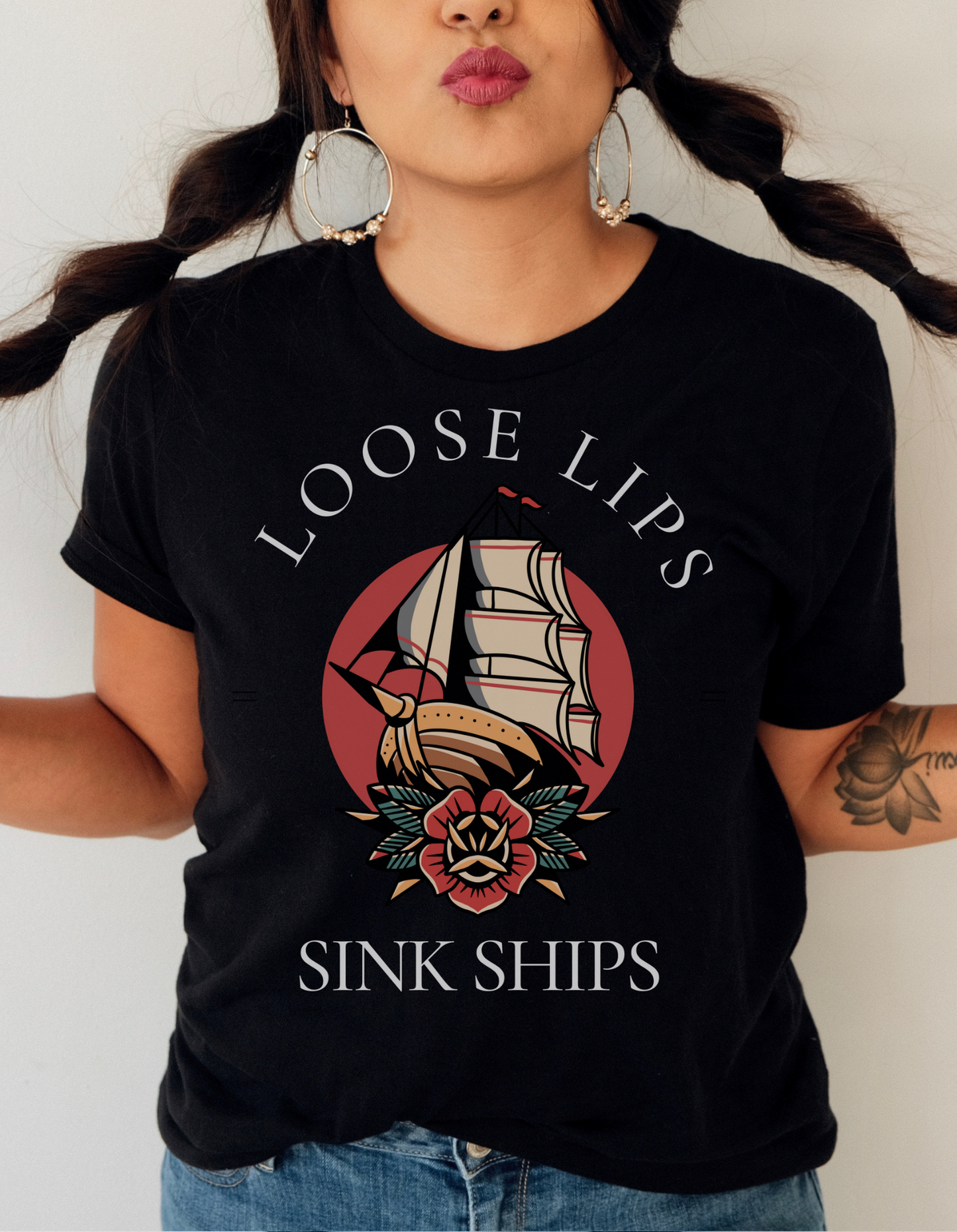 Loose Lips Sink Ships Tattoo T-shirt / Traditional Tattoo Tee Shirt / Punk Rock Clothing Tshirt Rockabilly Psychobilly Freak Goth - Foxlark Crystal Jewelry