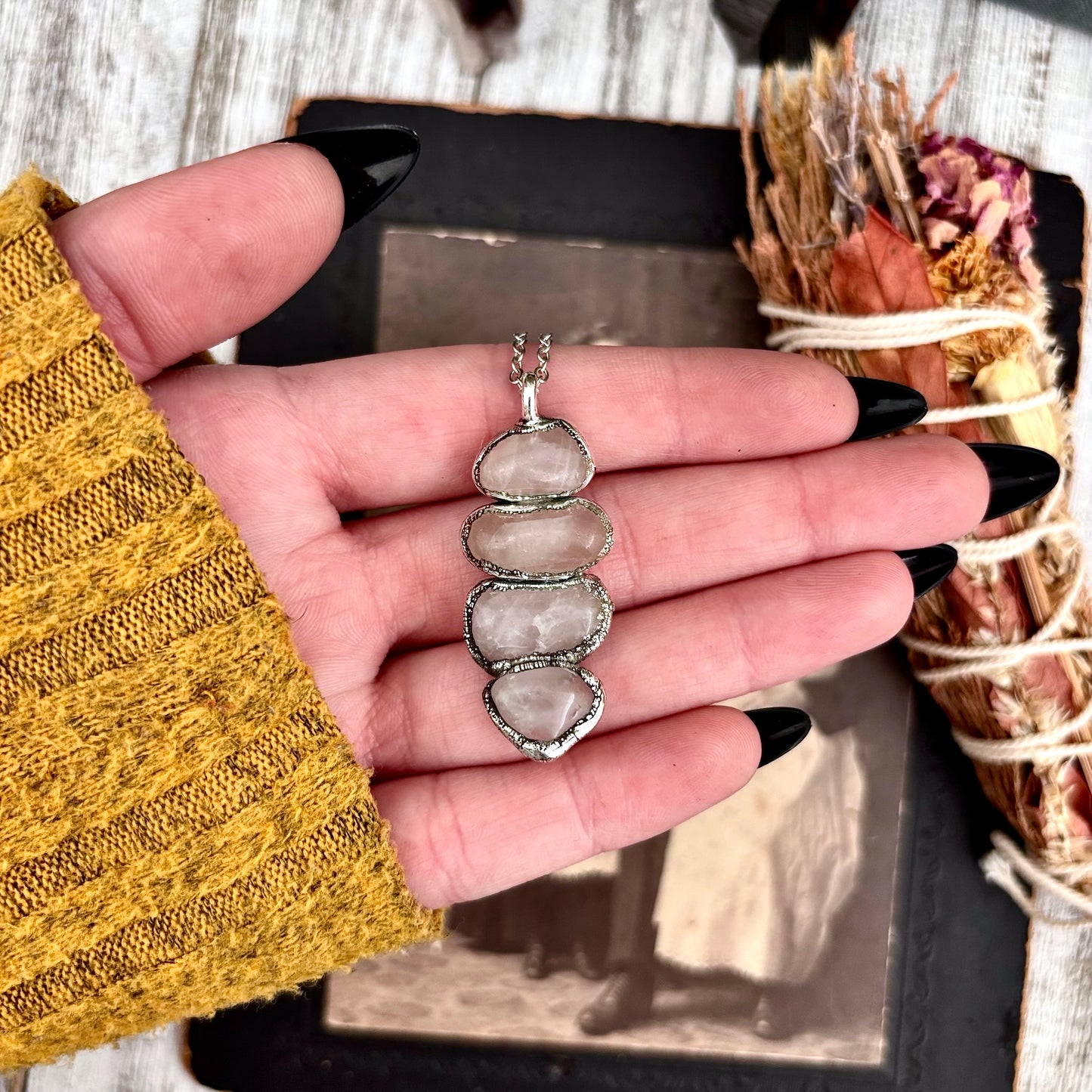 Four Stone Rose Quartz Necklace Silver / Foxlark Collection