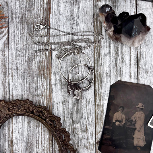 Big Raw Clear Quartz Crystal  Necklace in Fine Silver / Foxlark Collection - One of a Kind