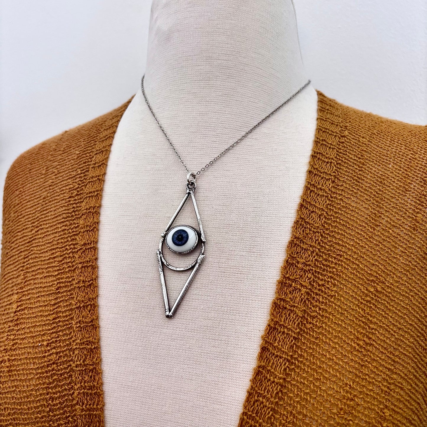 Moss & Moon Collection - Blue Iris Glass Eye Necklace set Fine Silver /