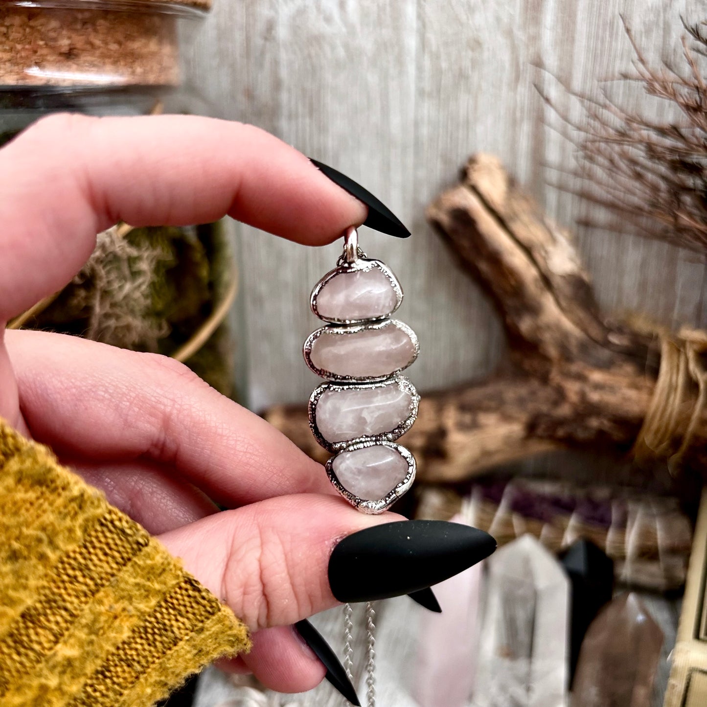 Four Stone Rose Quartz Necklace Silver / Foxlark Collection