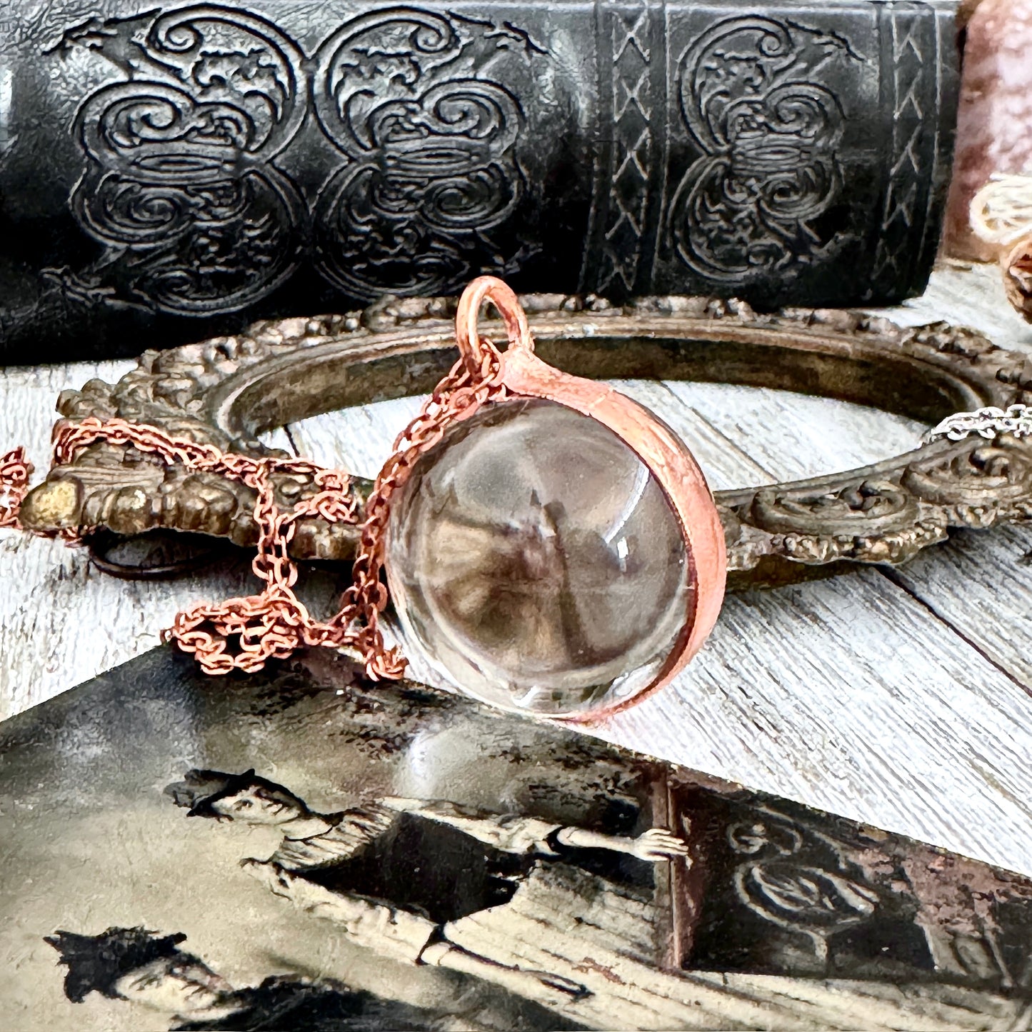 Clear Quartz Crystal Ball Necklace in Copper / Foxlark Collection