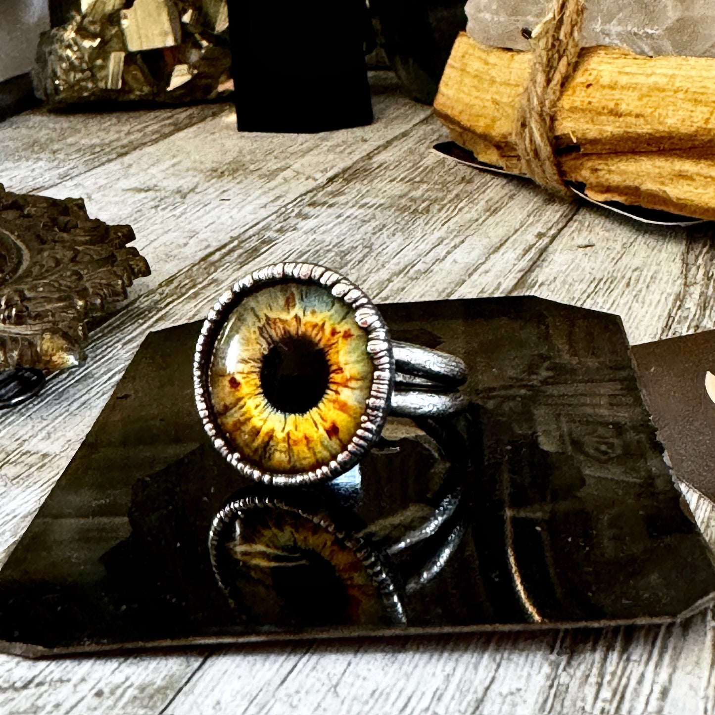 Glass Eye Ring Silver Size 6 7 8 9 10 11 / Foxlark Collection