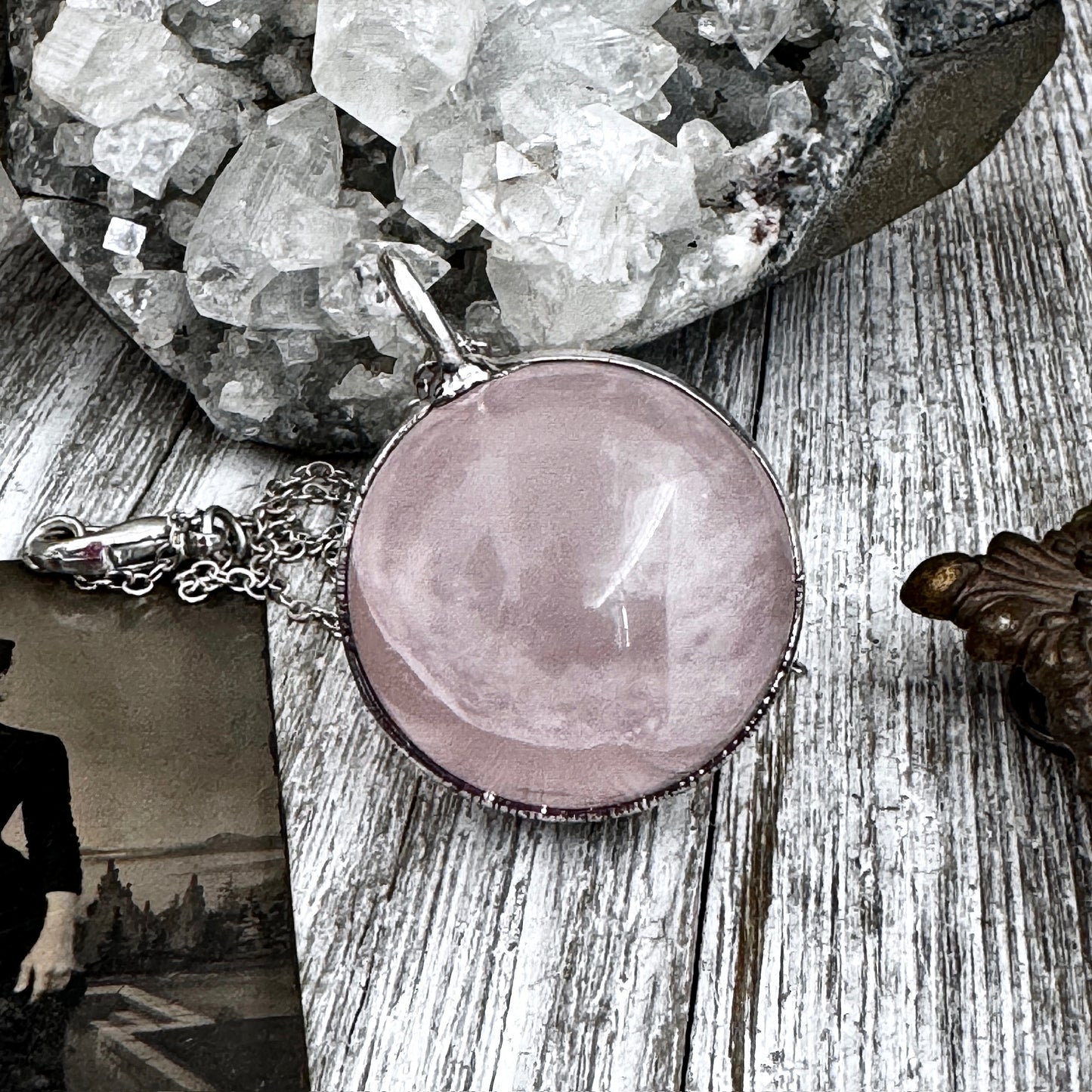 Rose Quartz Crystal Ball Necklace in Silver / Foxlark Collection