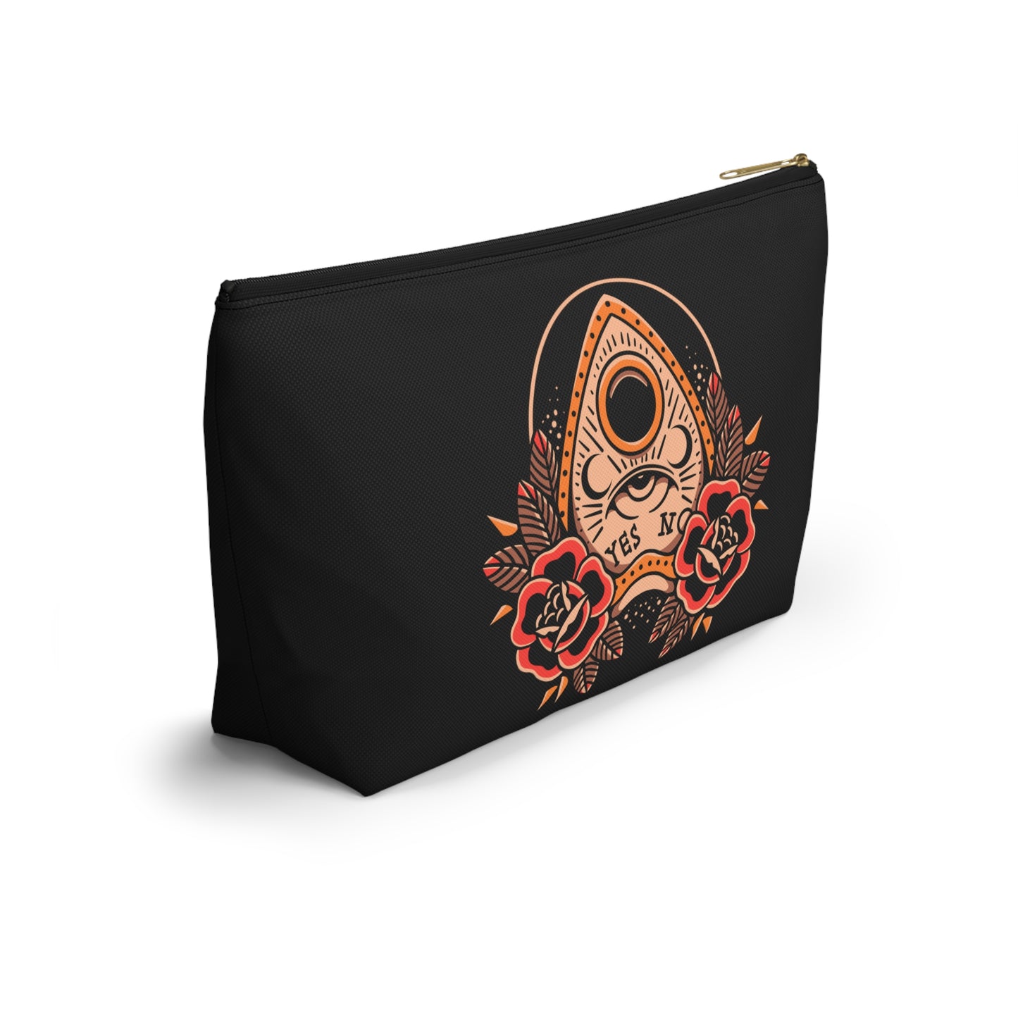 Planchette Accessory Pouch with T-bottom / Black Makeup Bag Vintage Traditional Tattoo / Punk Rock Bag - Foxlark Crystal Jewelry