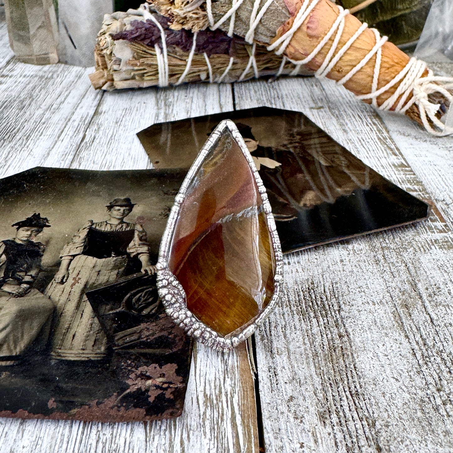 Tigers Eye Fine Silver Ring Size 10 / Foxlark Crystal Jewelry Collection