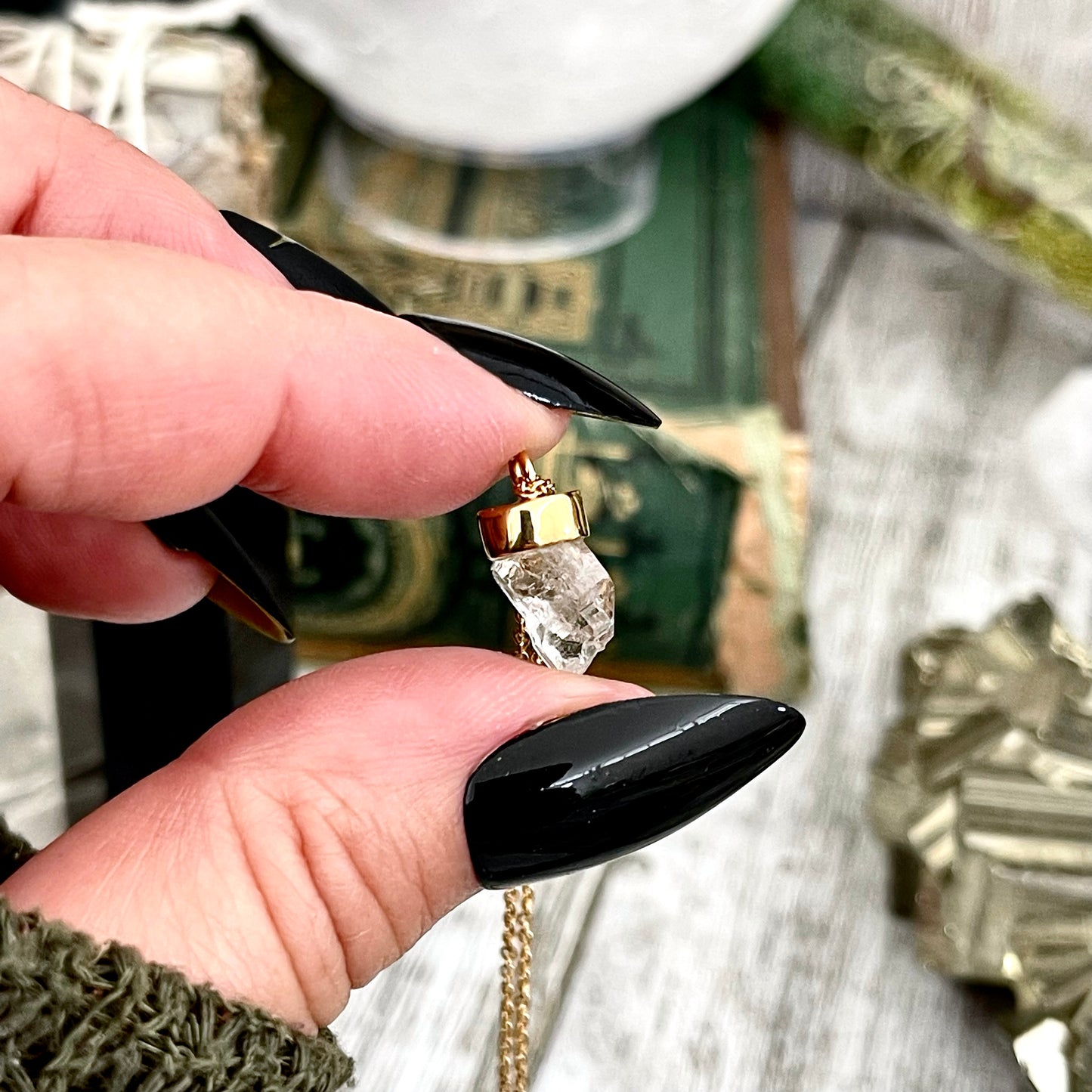 Dainty Natural Raw Clear Quartz Brass Necklace