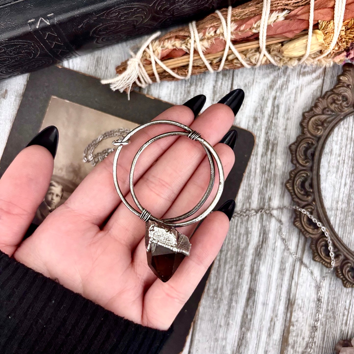 Raw Smoky Quartz Crystal Necklace in Fine Silver / Foxlark Collection - One of a Kind