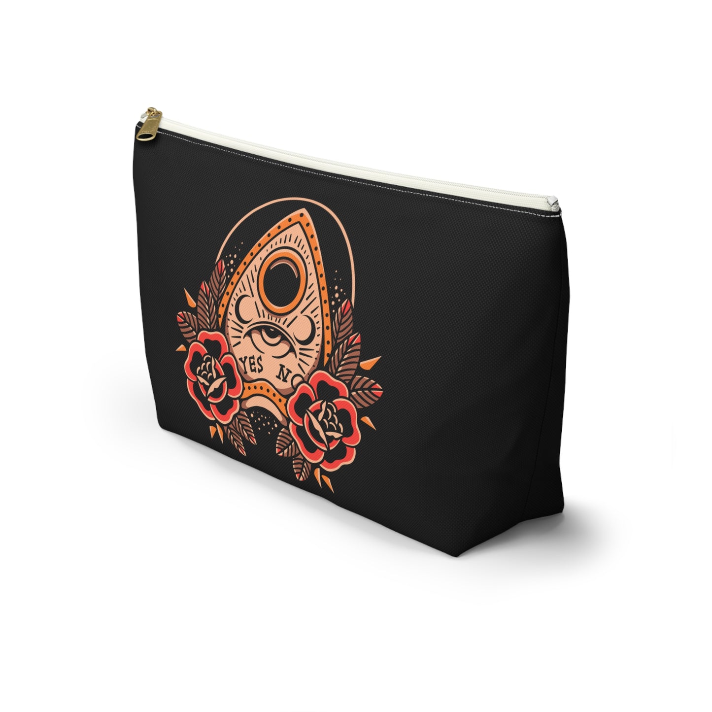 Planchette Accessory Pouch with T-bottom / Black Makeup Bag Vintage Traditional Tattoo / Punk Rock Bag - Foxlark Crystal Jewelry