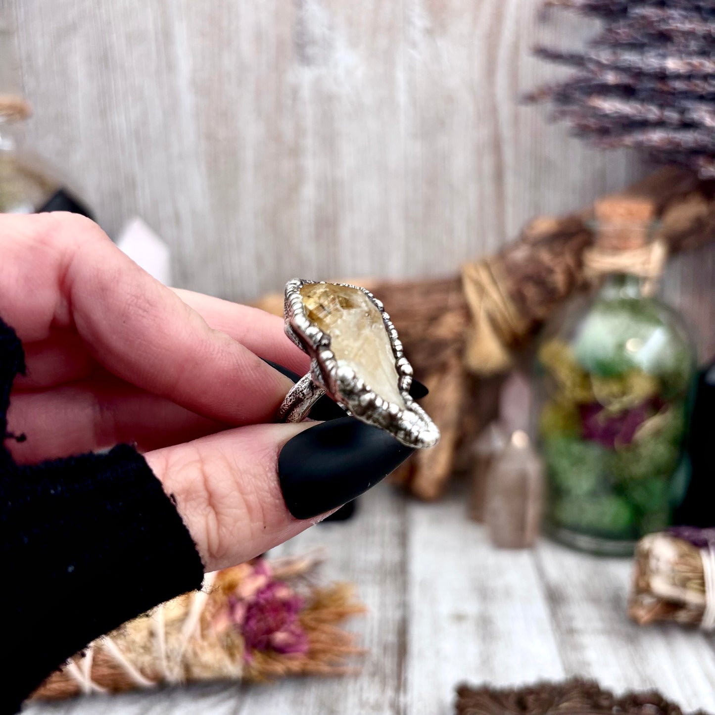 Raw Citrine Crystal Point Ring Set in Fine Silver Size 9 / Foxlark Collection - One of a Kind
