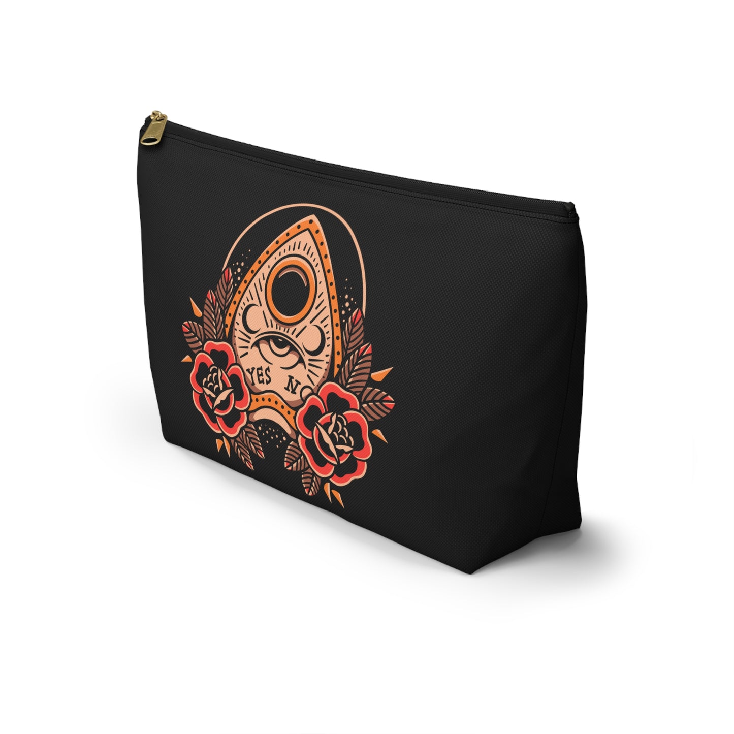 Planchette Accessory Pouch with T-bottom / Black Makeup Bag Vintage Traditional Tattoo / Punk Rock Bag - Foxlark Crystal Jewelry