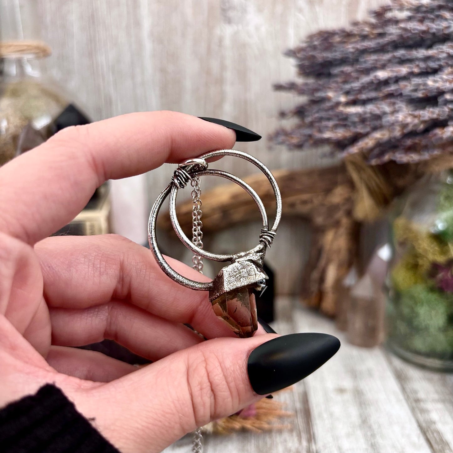 Raw Smoky Quartz Crystal Necklace in Fine Silver / Foxlark Collection - One of a Kind