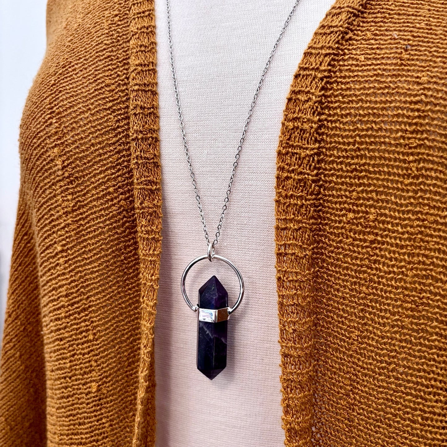 Amethyst Crystal Point Necklace in Sterling Silver, Purple Necklace -Designed by FOXLARK Collection