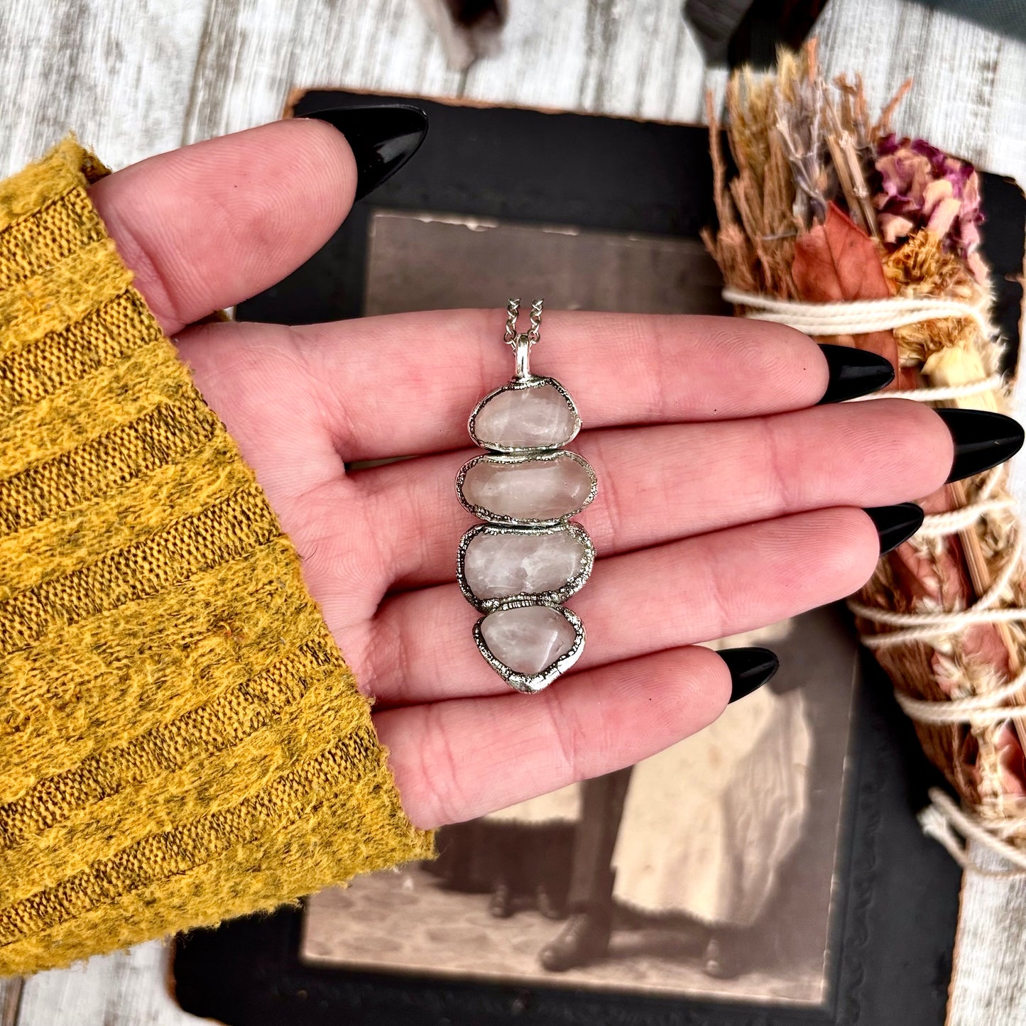 Four Stone Rose Quartz Necklace Silver / Foxlark Collection