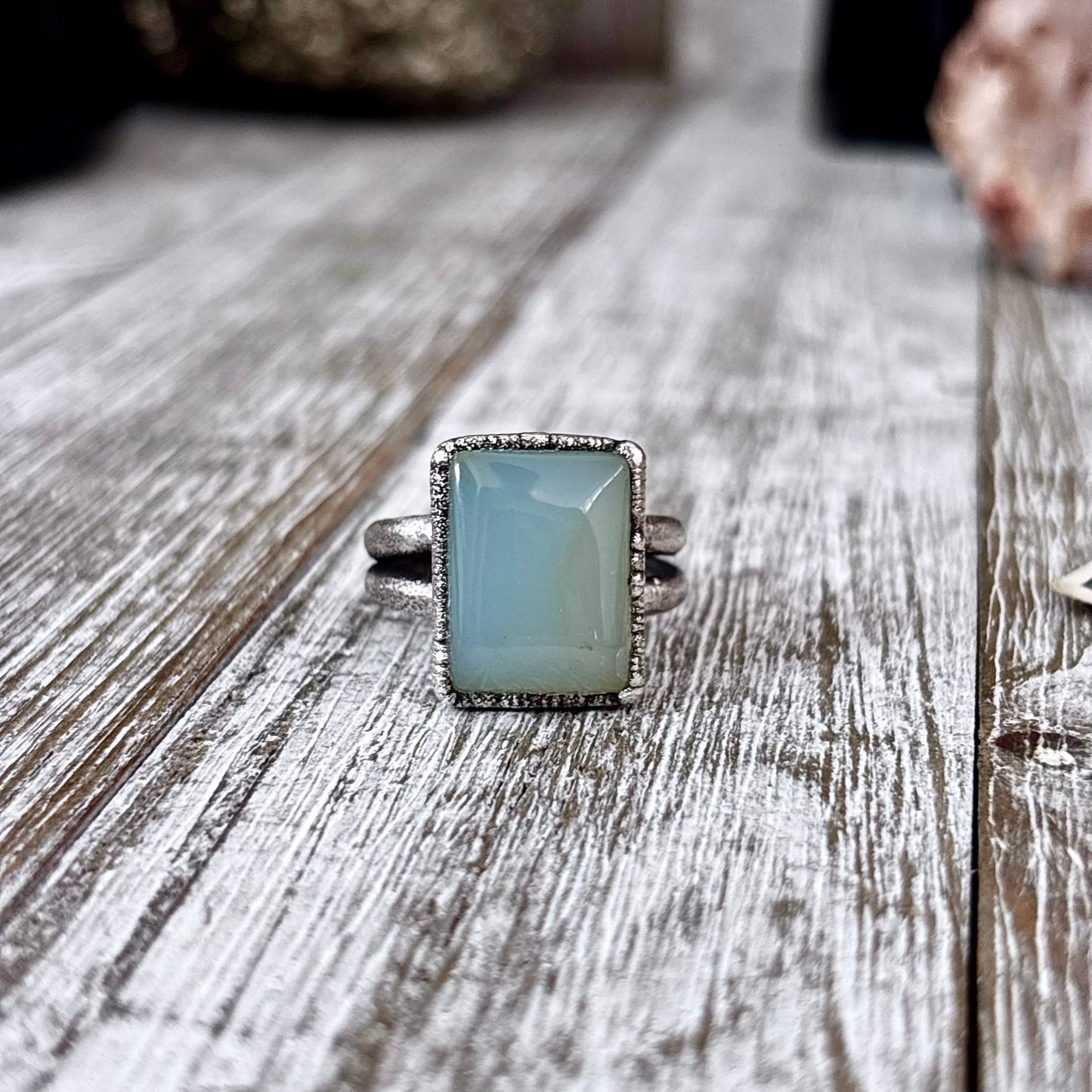 Blue Chalcedony Ring Fine Silver Stone Ring Size 9 / Foxlark Collection- One of a Kind