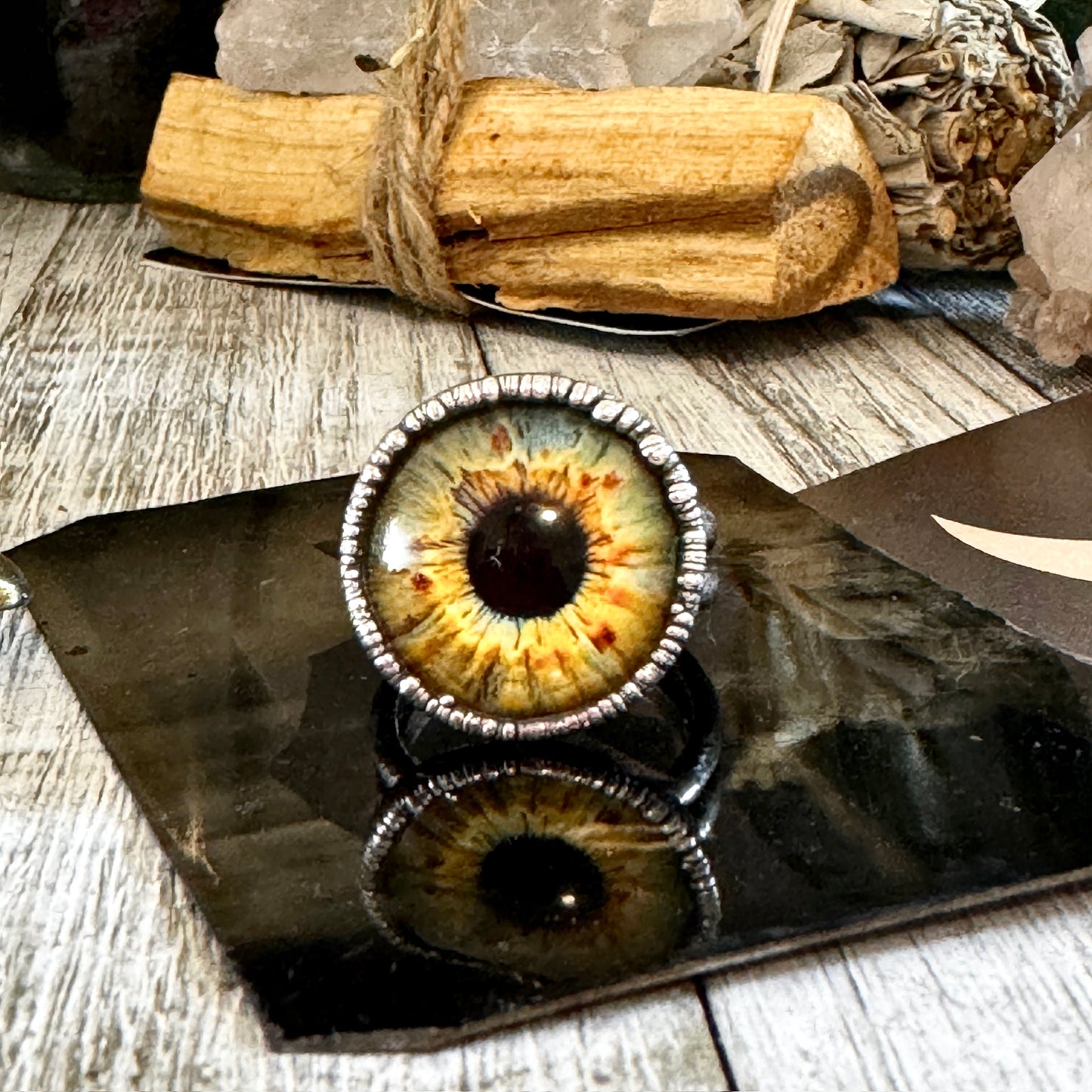 Glass Eye Ring Silver Size 6 7 8 9 10 11 / Foxlark Collection