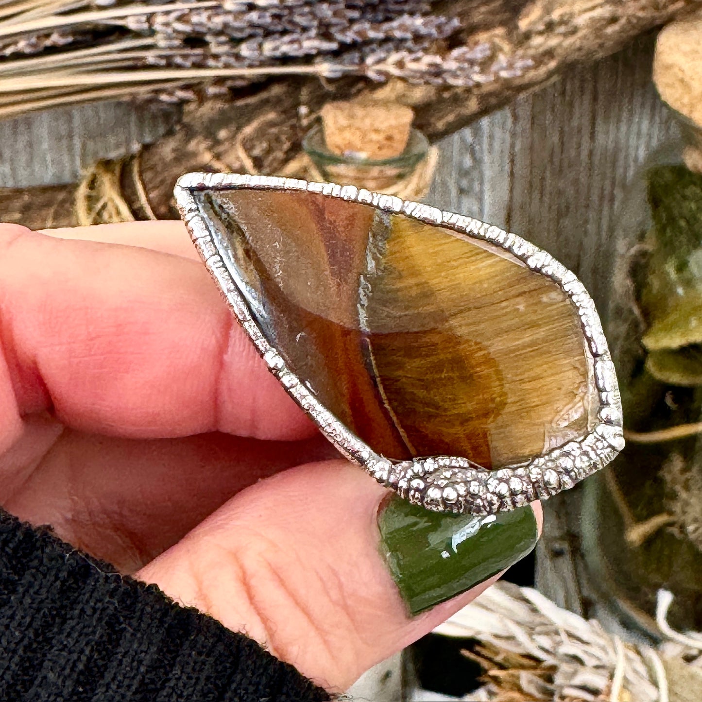 Tigers Eye Fine Silver Ring Size 10 / Foxlark Crystal Jewelry Collection