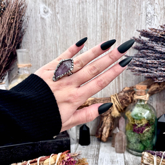 Raw Amethyst Crystal  Ring Set in Fine Silver Size 5.5 / Foxlark Collection - One of a Kind