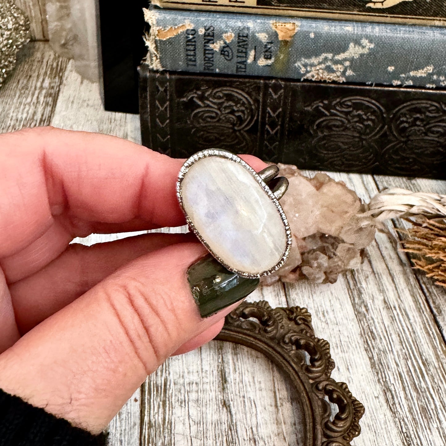 Rainbow Moonstone Ring Silver Size 10 / Foxlark Collection